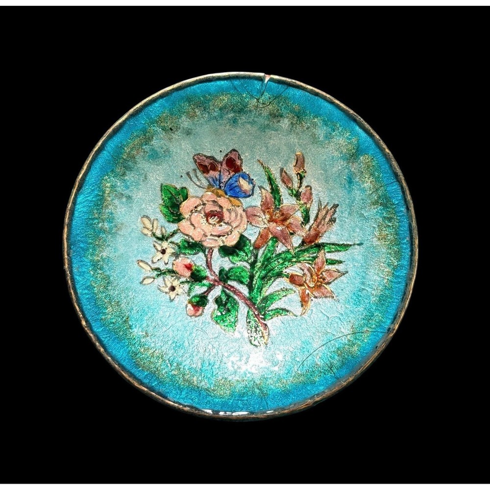 Vintage Longwy French Majolica Glazed Round Shallow Pin Dish 6" Signed